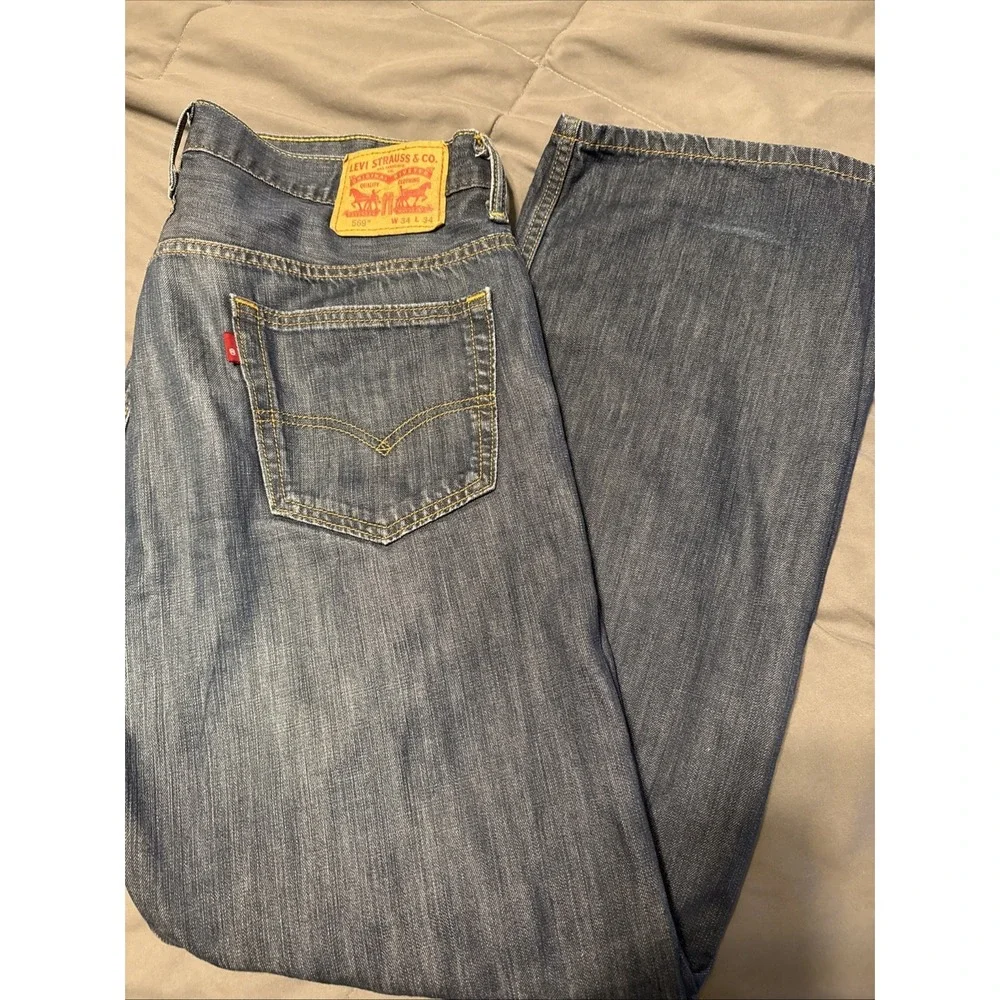 Levis 569 Loose Straight Dark Wash Blue Denim Jeans Men's 34x34 (Fitz 36x32) - Picture 2 of 9